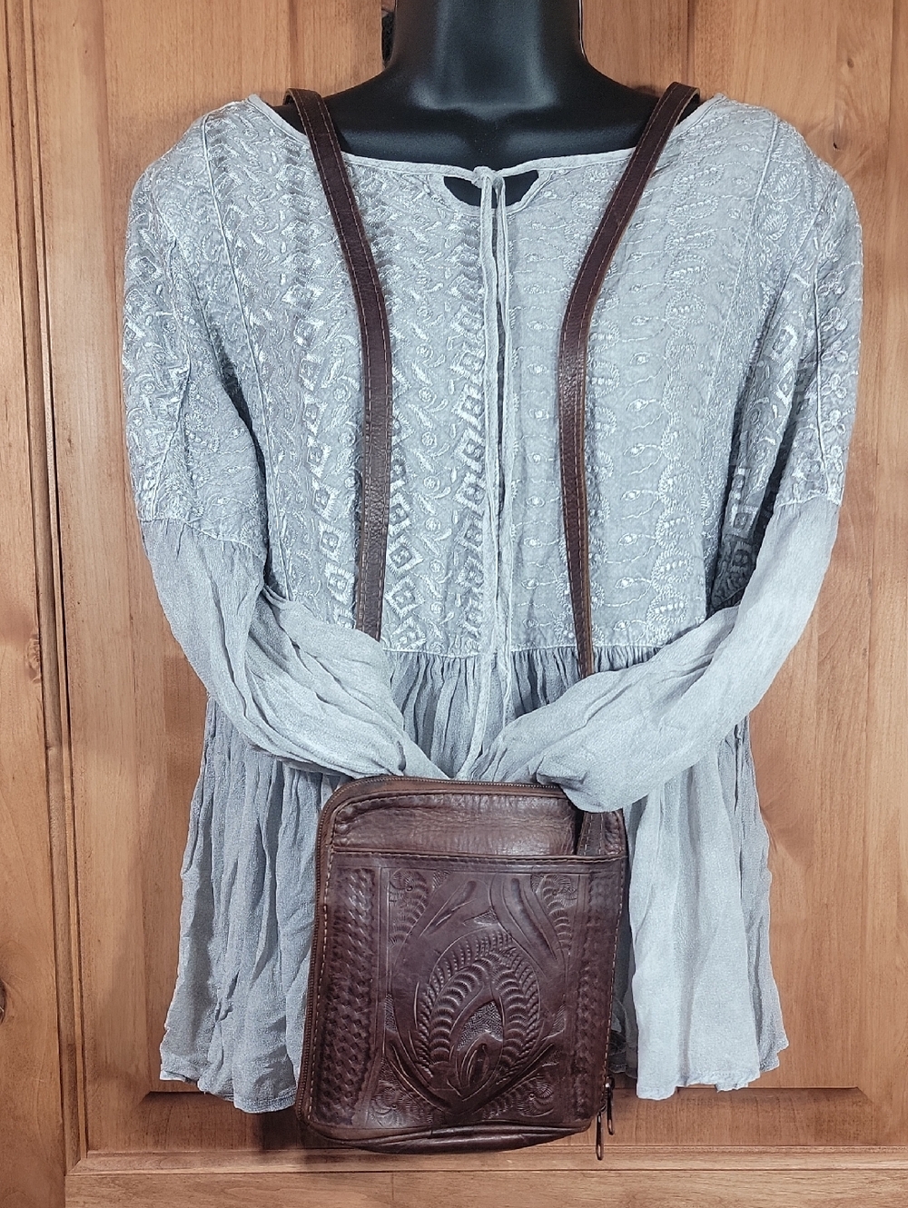 Tooled Leather Crossbody Bag